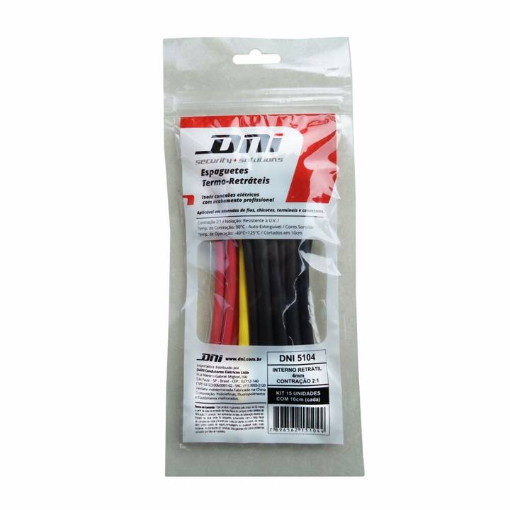 Espaguete Termo Retrátil Dani 4mm com Contração 2:1 Kit com 15 Peças de 10cm DNI 5104