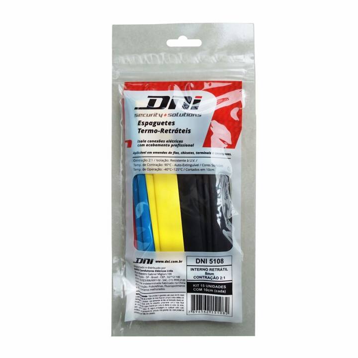 Espaguete Termo Retrátil Dani 8mm com Contração 2:1 Kit com 15 Peças DNI 5108