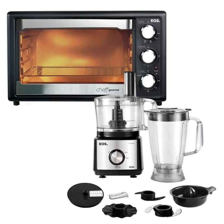 Kit Cozinha Funcional EOS Forno Elétrico 46L 1500W EFE46PP + Processador de Alimentos 7 em 1 900W EPS01I 110V