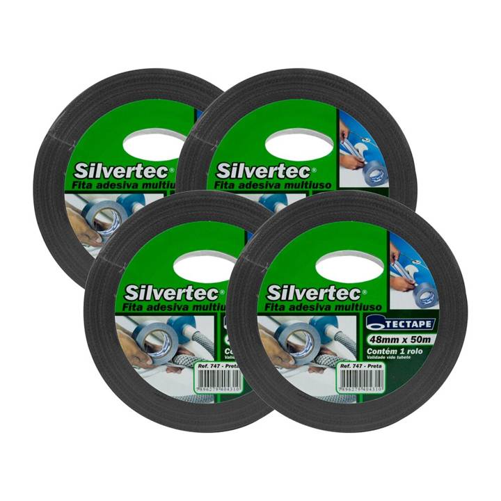 Fita Isolação Silvertec 717 PU 48mm x 50 metros Preta - Kit com 4 Rolos