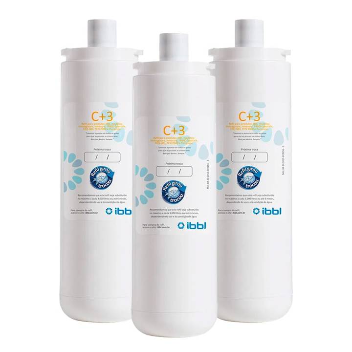 Filtro Refil IBBL Girou Trocou C+3 para Purificadores de Água - Kit com 3 unidades