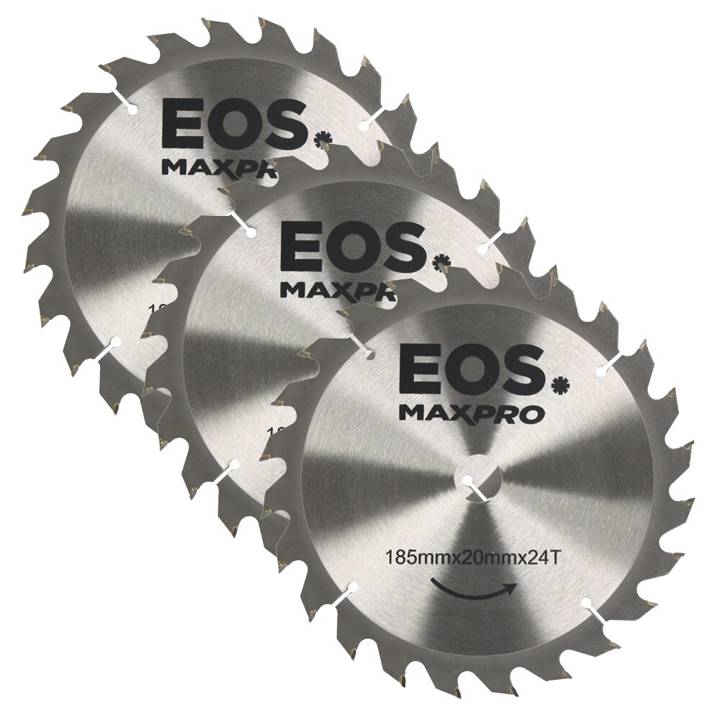 Kit com 03 Disco de Serra Circular de Madeira TCT 185mm EOS 185mmx20mmx24T