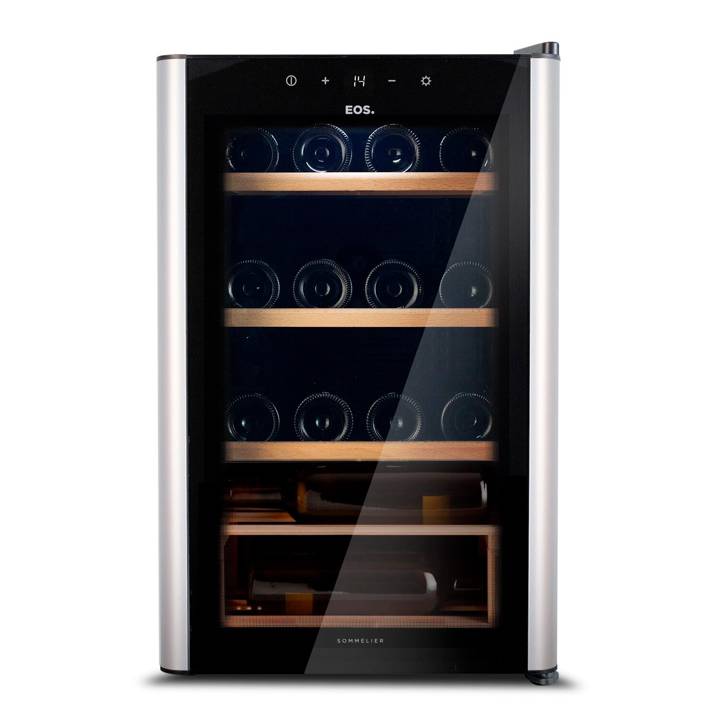 Adega Climatizada 22 Garrafas EOS Premium com Porta de Vidro e Inox Prateleira de Madeira com Compressor EAC24IM 220V
