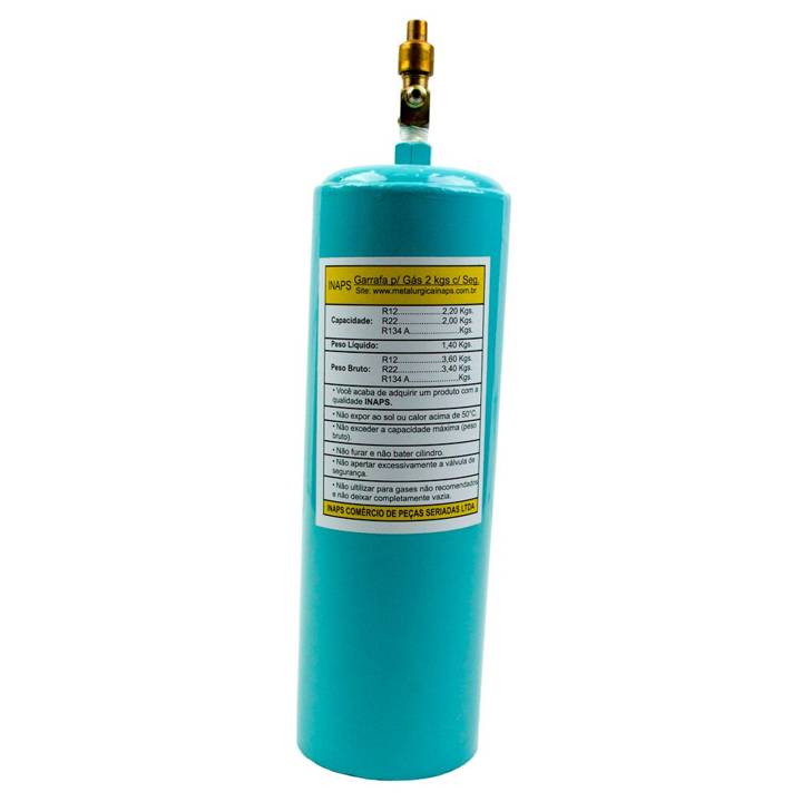 Cilindro para Gás Refrigerante R12, R22, R134A 2Kg Com Manopla E Válvula de Segurança