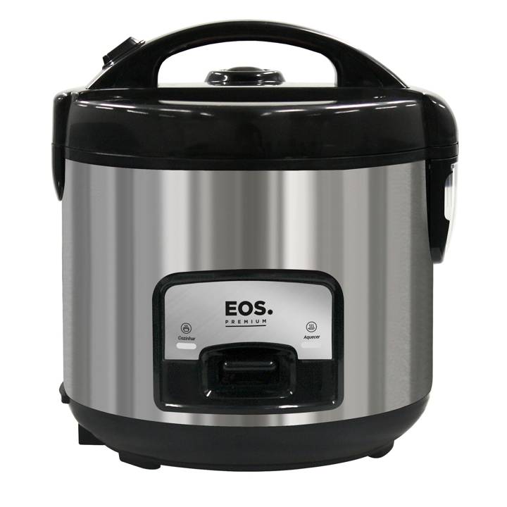 Panela Elétrica de Arroz EOS 5 Xicaras com Tampa Vidro Clear Glass Inox Preto EPA05PI 110V