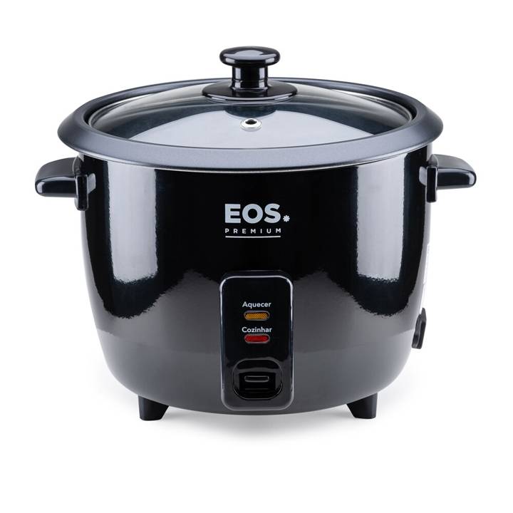 Panela Elétrica de Arroz EOS 8 Xícaras Premium Pratic Tampa de Vidro Preto EPA08P 110V