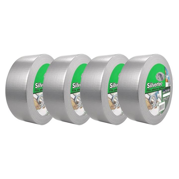 Fita de Tecido Multiuso Silvertec Tectape 707 48mm x 50 metros Cinza - Kit Com 4 Rolos