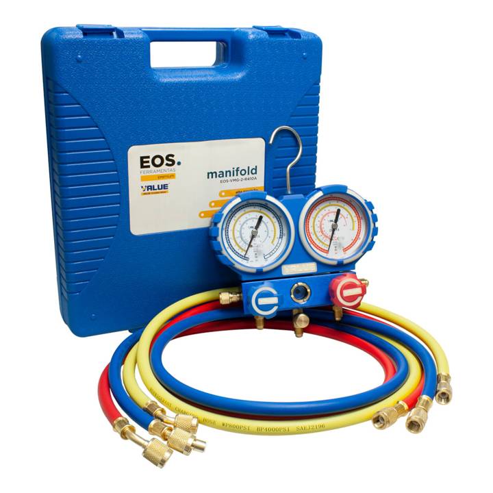 Kit de Manifold Profissional EOS com Mangueira de 1,2m para R22/R134A/407com404A e Maleta