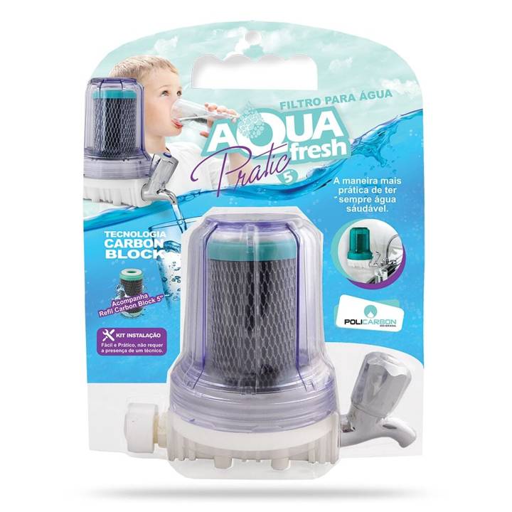 Torneira com filtro Policarbon Aquafresh Pratic 5" Carbon Block 7042 Azul