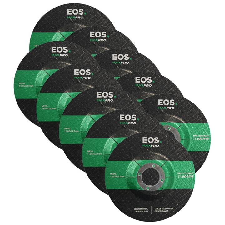 Kit com 10 Discos de Desbaste para Esmerilhadeira 115mm EOS 115x6x22mm