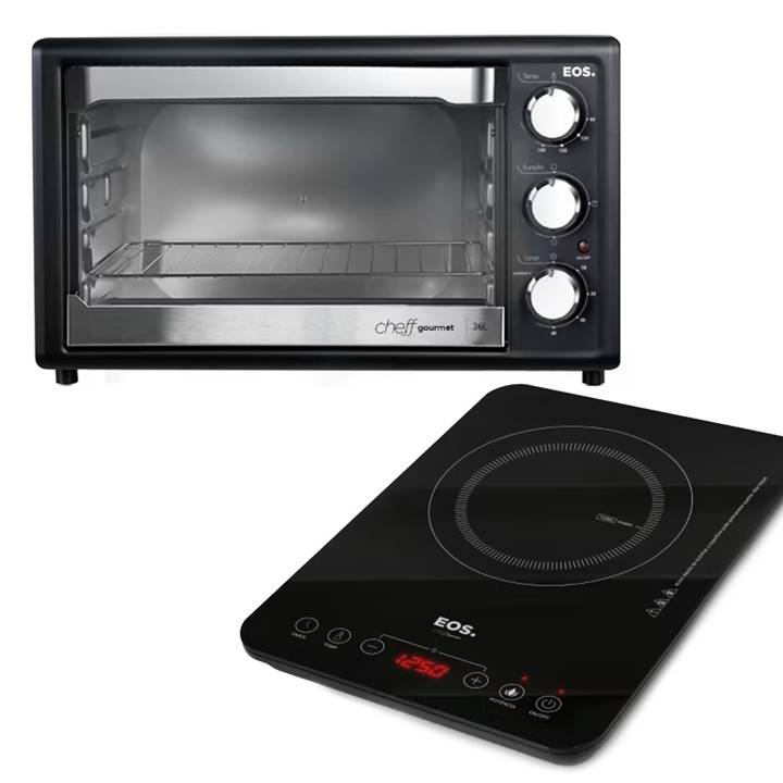 Kit Cozinha Compacta EOS Cooktop de Indução 1 Boca ECI01PP + Forno Elétrico 36L 1500W EFE36PP 110V