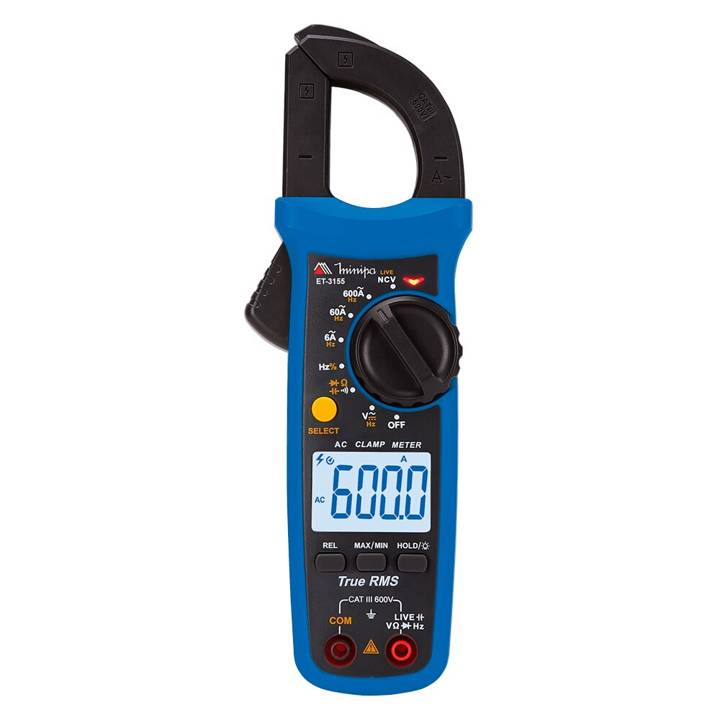 Alicate Amperimetro Minipa CAT III 600A Garra com NCV/TRUE RMS/Drop ET-3155