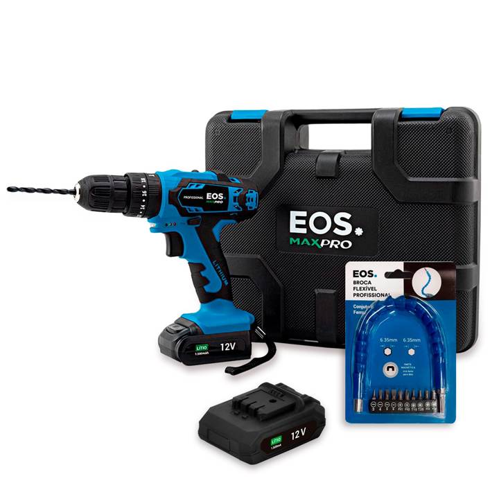 Kit Parafusadeiras EOS Parafusadeira/Furadeira 12V + Kit de Bits + Haste Flexível