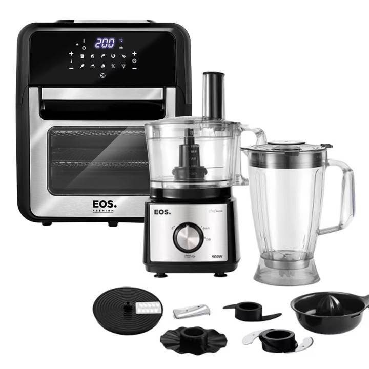 Kit Cozinha Fácil EOS Fritadeira Air Fryer Sem Óleo 12 Litros EAF12I + Processador de Alimentos 7 em 1 900W EPS01I 220V